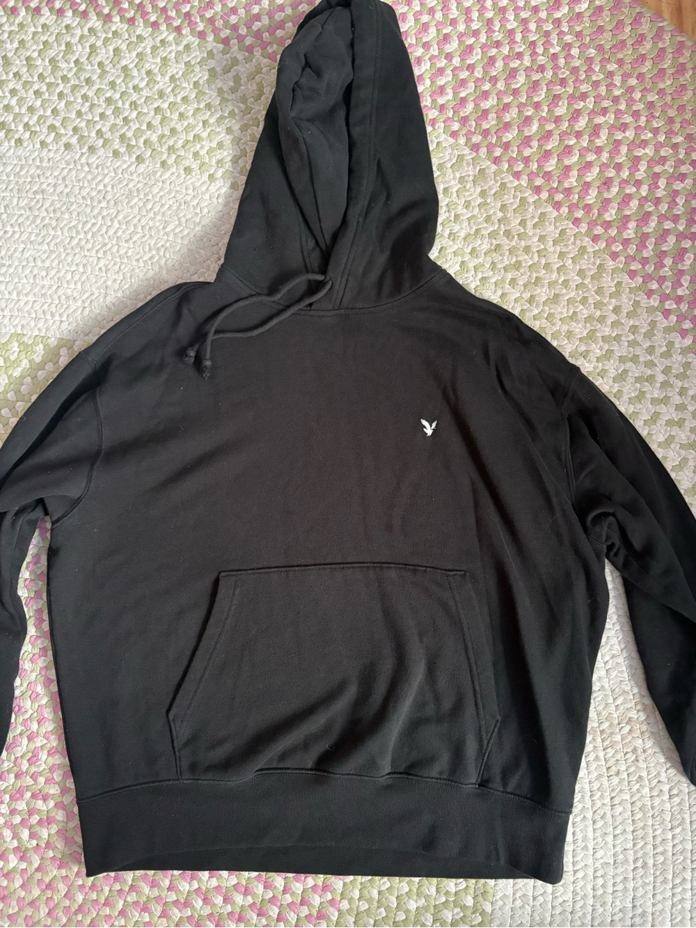 American Eagle Outfitters Black Hoodie with Small White Eagle Logo